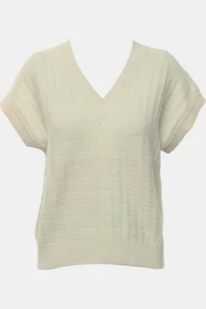 Hermès Cream Wool, Polyamide Knitted V-Neck Top IT Women 34