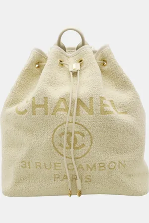 CHANEL Ivory Velour, Leather Deauville Line Rucksack Backpack