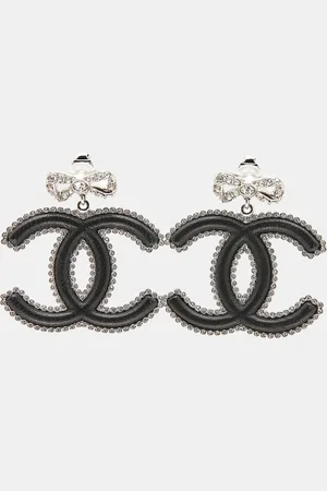 CHANEL CC Composite Crystals Silver Tone Dangle Earrings