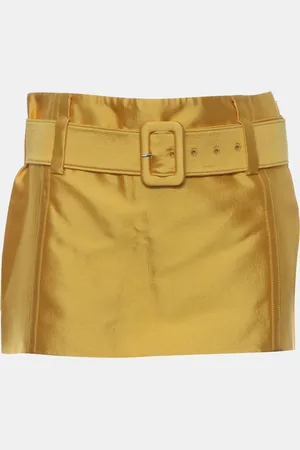 Prada Yellow Silk, Wool Belted Mini Skirt IT Women 36