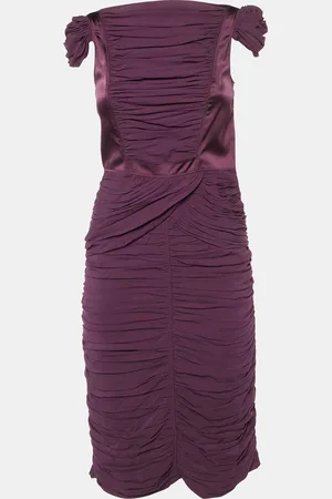 Burberry Vintage Silk Crepe Ruched Midi Dress S