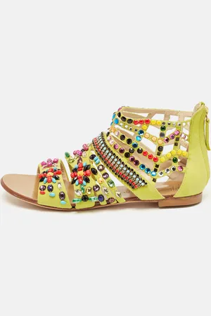 Giuseppe Zanotti Suede Crystal Embellished Gladiator Flat Sandals Size 36