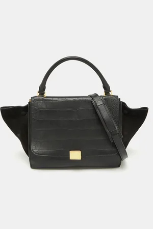 Céline Croc Embossed Leather and Suede Medium Trapeze Top Handle Bag