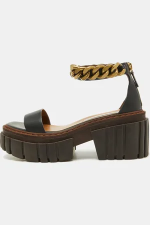 Stella McCartney Faux Leather Chain Falabella Platform Sandals Size 37