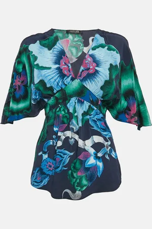 Roberto Cavalli Printed Silk V-Neck Top M