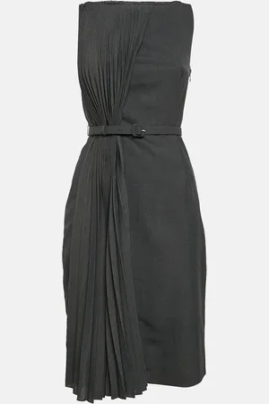 VALENTINO Dark Wool Blend Pleated Sleeveless Short Dress M