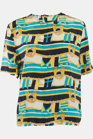 Céline Vintage Printed Crepe Button Back Blouse XL