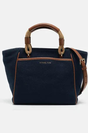 Michael Kors Navy /Brown Canvas Small Talia Tote