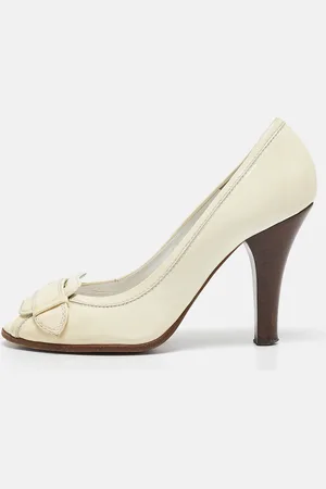 Fendi Patent Leather Buckle Detail Open Toe Pumps Size 38
