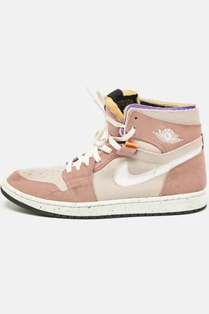 Nike Beige/White Leather and Canvas Jordan 1 Mid Tan Gum Sneakers Size 45.5