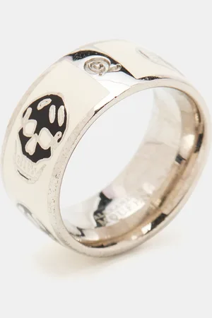 Alexander McQueen Tone Black/White Enamel Skull Ring Size 55