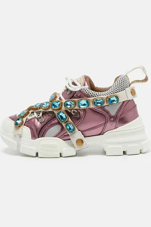 Gucci Metallic Leather and Mesh Flashtrek Sneakers Size 35