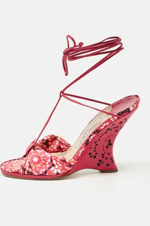 Jimmy Choo Fabric and Leather Wedge Sandals Size 38