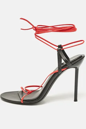 Salvatore Ferragamo Red/ Leather Strappy Ankle Tie Sandals Size 38.5