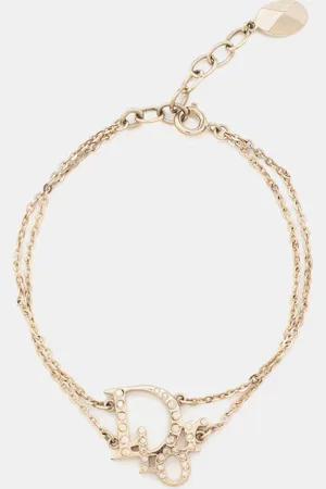 Dior Oblique Charm Crystals Tone Double Chain Bracelet