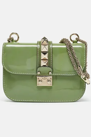 VALENTINO Patent Leather Small Rockstud Glam Lock Flap Bag
