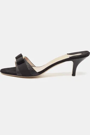 Salvatore Ferragamo Lizard Embossed Leather Vara Bow Slide Sandals Size 41