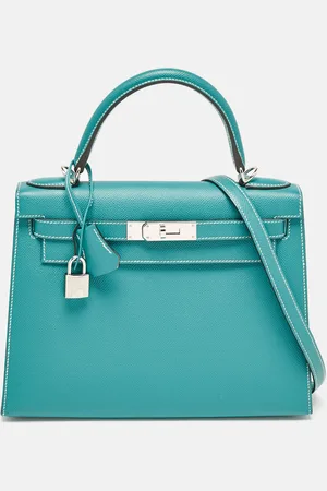 Hermès Hermès Vert Jade/Gris Perle Epsom Leather Palladium Finish Kelly Sellier 28 Bag