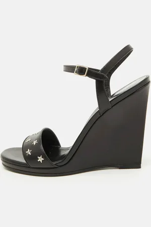 Saint Laurent Saint Laurent Stars Leather Ankle Strap Wedge Sandals Size 39.5
