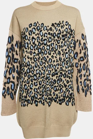Kenzo Camel Tiger Pattern Wool Blend Knit Mini Dress S