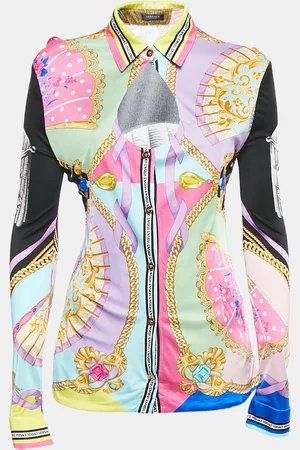 VERSACE Graphic Print Jersey Button Front Top
