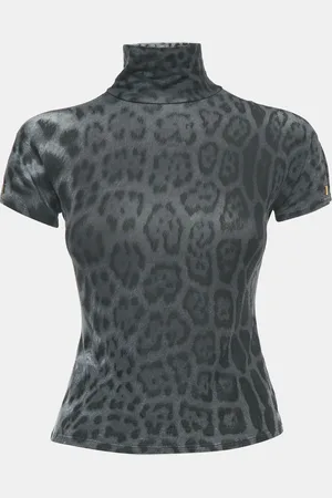 Roberto Cavalli Leopard Print Modal Jersey High Neck Top S