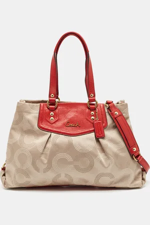 Coach /Beige Signature Fabric and Leather Ashley Shoulder Bag