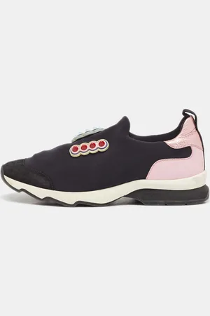 Fendi Fabric and Leather Stud Embellished Slip On Sneakers Size 40