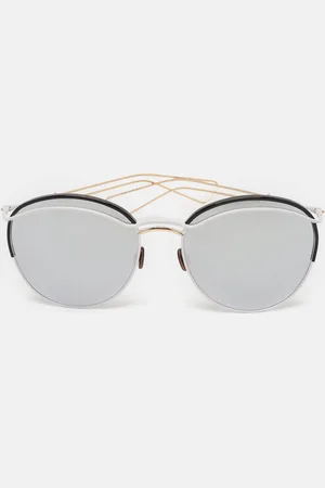 Dior White/ Mirrored Round Aviator Sunglasses
