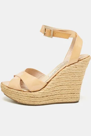 Jimmy Choo Patent Leather Espadrille Platform Wedge Sandals Size 37.5