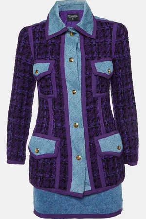 CHANEL Vintage Tweed and Denim Skirt and Jacket Set S