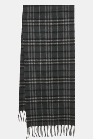 Burberry Dark Checked Cashmere Fringed Stole