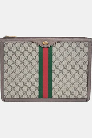 Gucci Brown Coated Canvas Leather Supreme Portfolio Clutch Bag