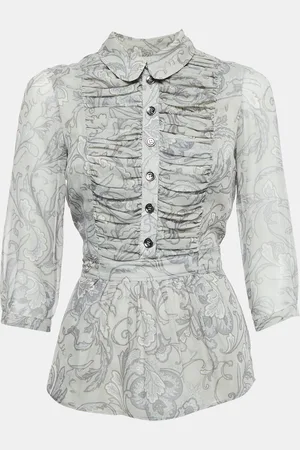 Burberry Printed Crepe Tie-Up Waist Pleated Top S