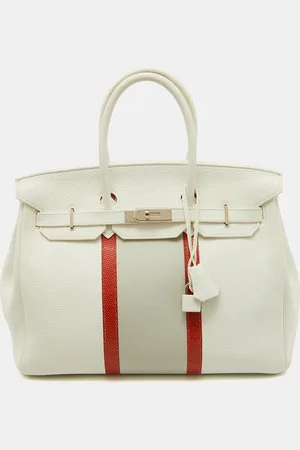 Hermès Blanc/Gris Perle/Sanguine Taurillon Clemence Leather Lizard Club Palladium Finish Birkin 35 Bag