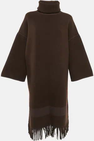 Hermès Wool Knit Fringed Turtle-Neck Poncho Coat M