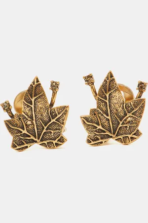 Oscar de la Renta Crystal Tone Leaf Motif Clip-on Earrings