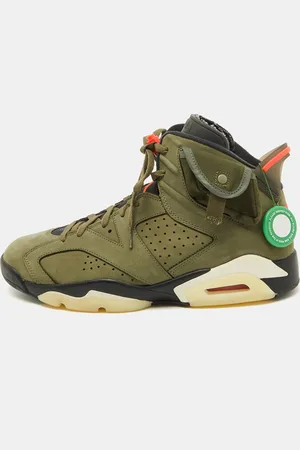 Nike Olive Nubuck Leather 6 Retro Travis Scott Cactus Jack Sneakers Size 45