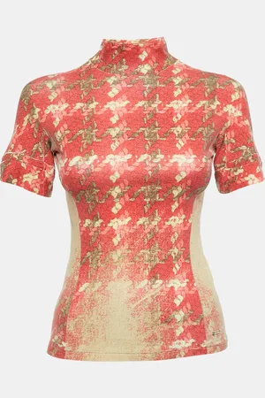 Roberto Cavalli /Beige Floral Print Modal Jersey High Neck Top XS
