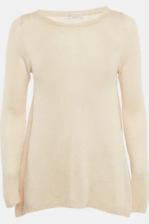 Brunello Cucinelli Sequin Detail Linen and Silk Knit Top XS