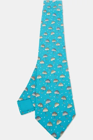 Hermès /Grey Umbrella Print Silk Classic Tie