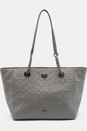 Coach Signature Embossed Leather Turnlock Chain Tote