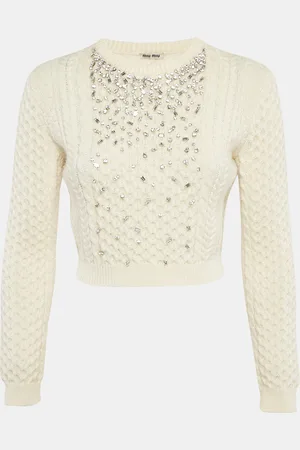 Miu Miu Crystal Embellished Cable Knit Sweater S