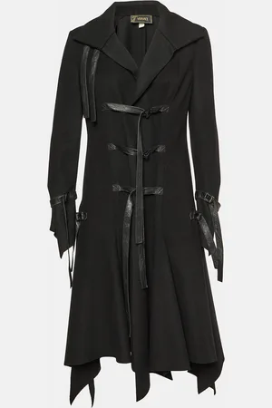 VERSACE Wool Leather Strap Detail Flared Coat M
