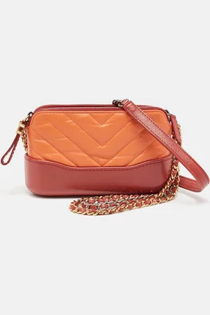 CHANEL /Red Quilted Leather Gabrielle Double Zip Chain Clutch