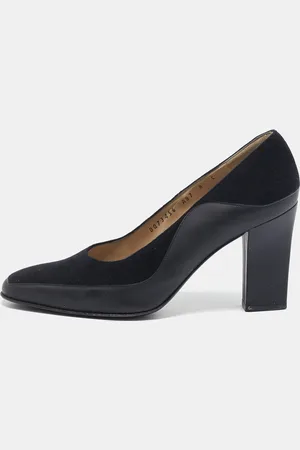 Salvatore Ferragamo Leather and Wool Block Heel Pumps Size 38.5