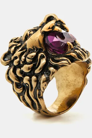 Gucci Lion Crystal Aged Finish Ring Size 56