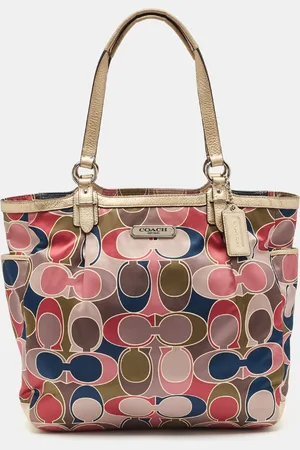 Coach Op Art Satin and Leather Side Pocket Tote