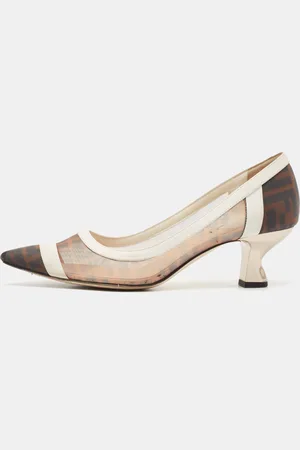 Fendi /White Zucca Mesh and Leather Colibri Pumps Size 37.5