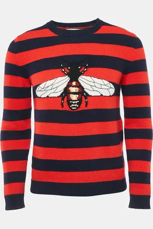 Gucci Navy Blue/ Striped Bee Jacquard Knit Sweater XS
